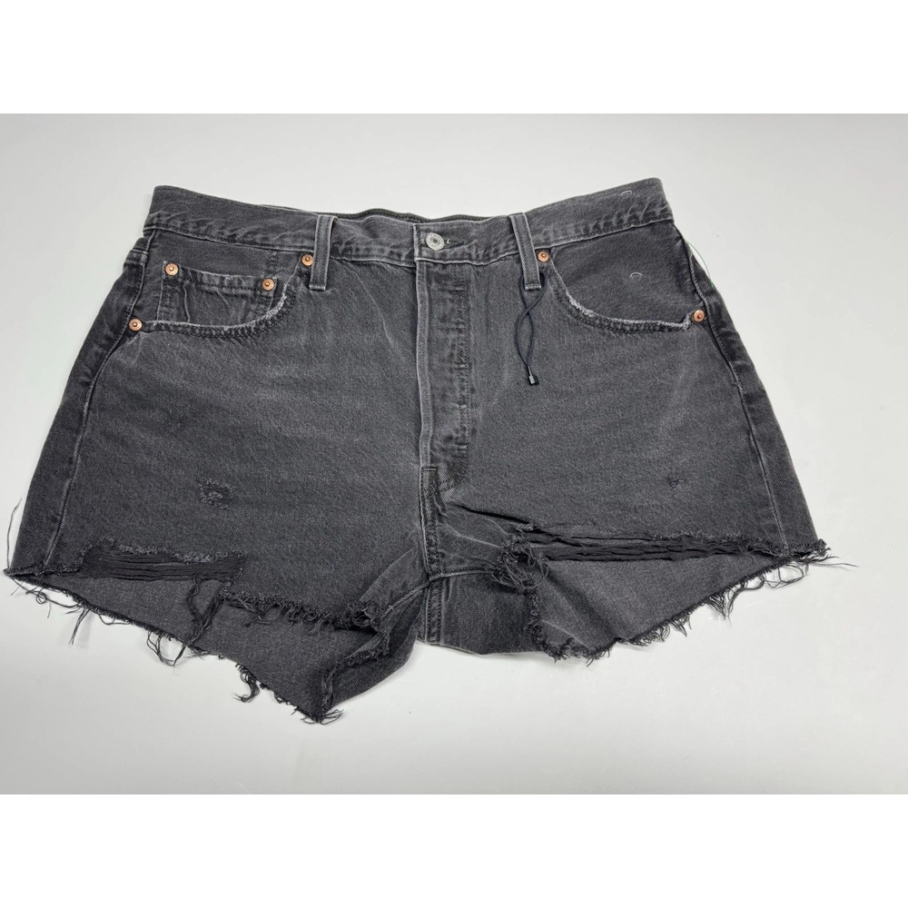 Levi's Womens Black 501 Raw Hem Button Fly Cutoff Denim Jean‎ Shorts Size 34